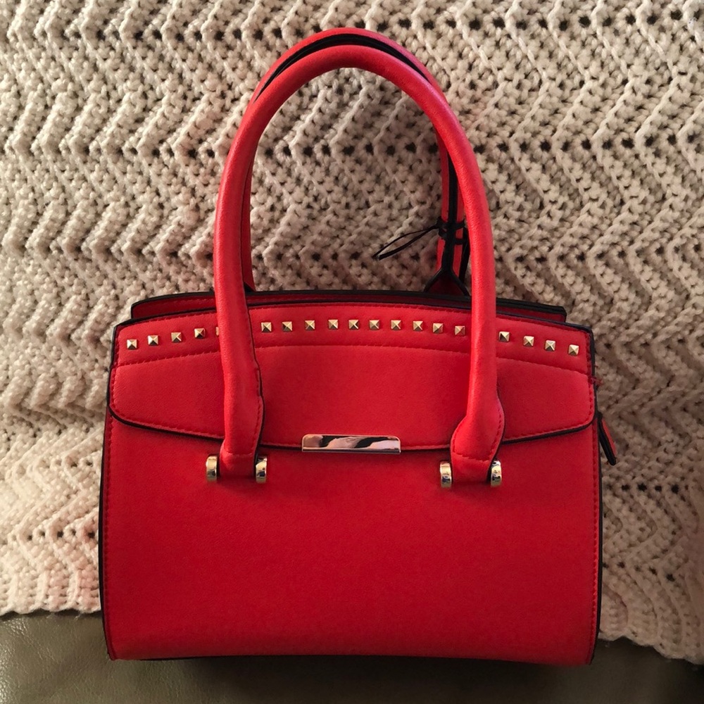 La Terre Fashion Red Satchel Vegan Leather/New